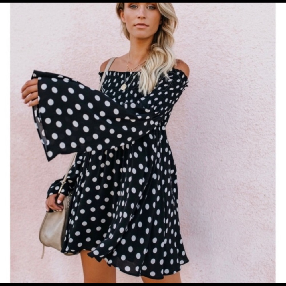 Vici Navy and White Off the Shoulder Dress